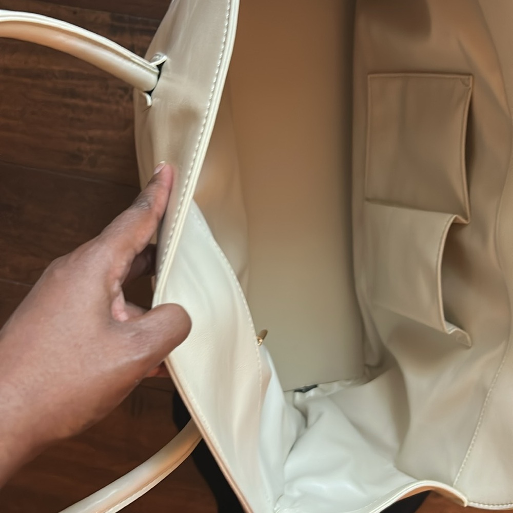 Labored Cream Structured Tote with Curved Handles - Picture 4 of 4